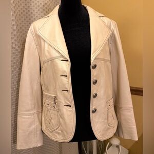 Nicola Berti USA 100% Italian Leather Button-Front Jacket Decorative Stitching